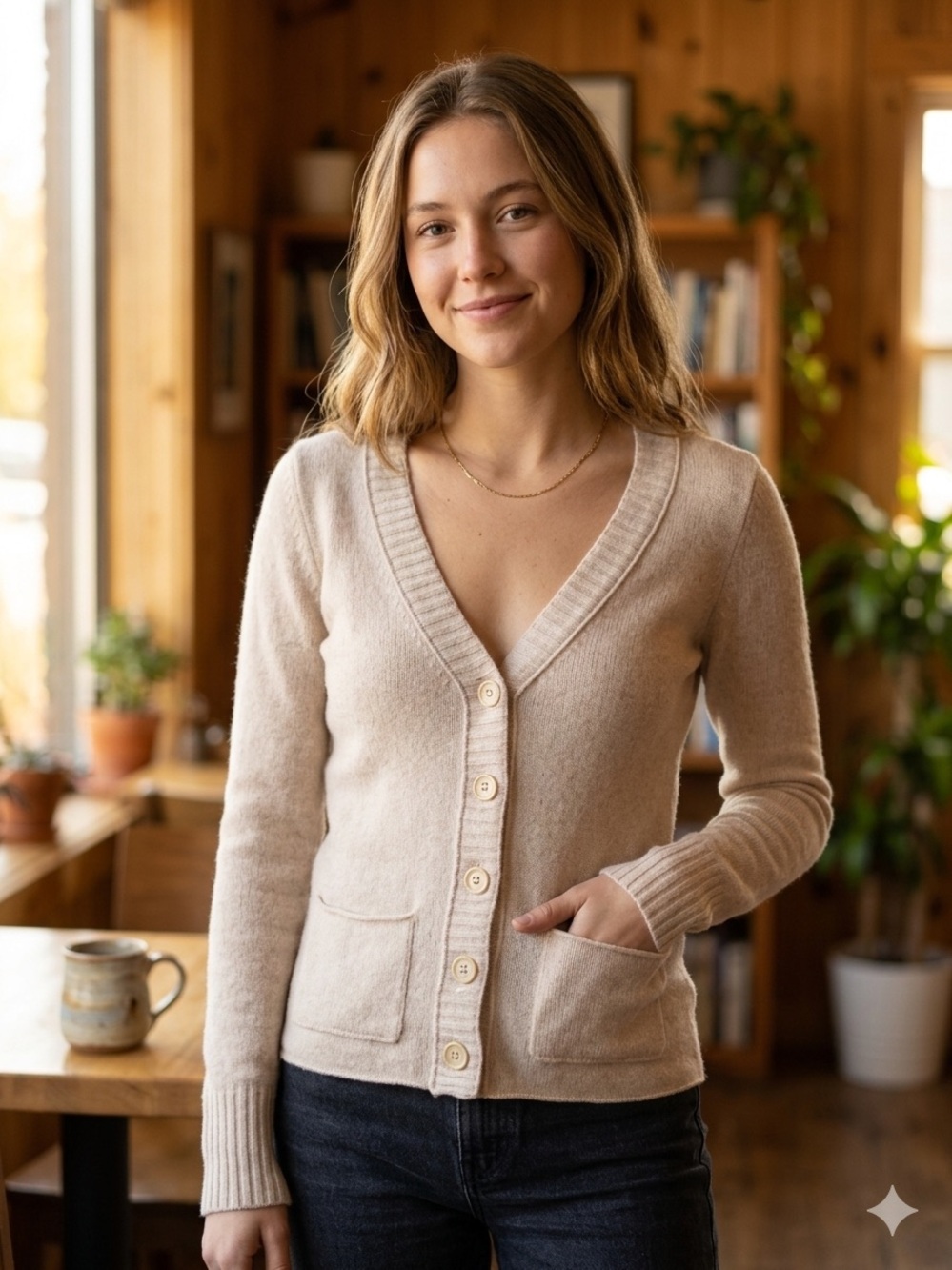 NWT Inhabit Cashmere Blend V-Neck Cardigan Sweater - Size L - Ivory Cream